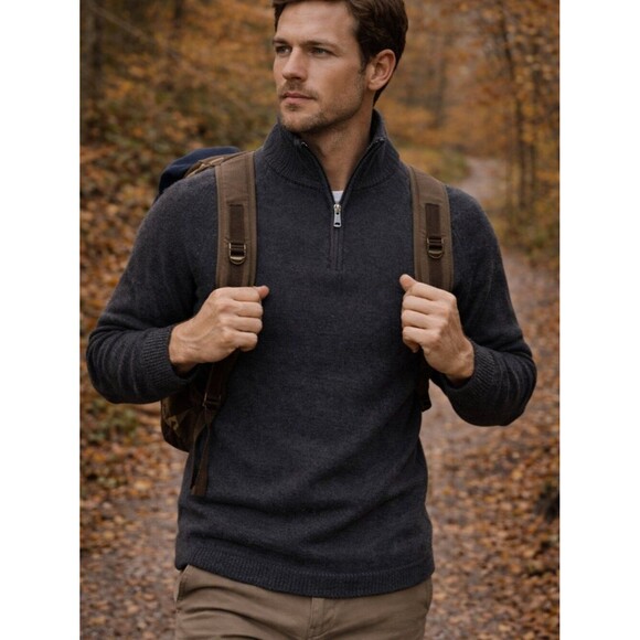 Skyr Other - SKYR Merino Wool Quarter Zip Sweater Men’s L Gray Pullover Classic Minimalist